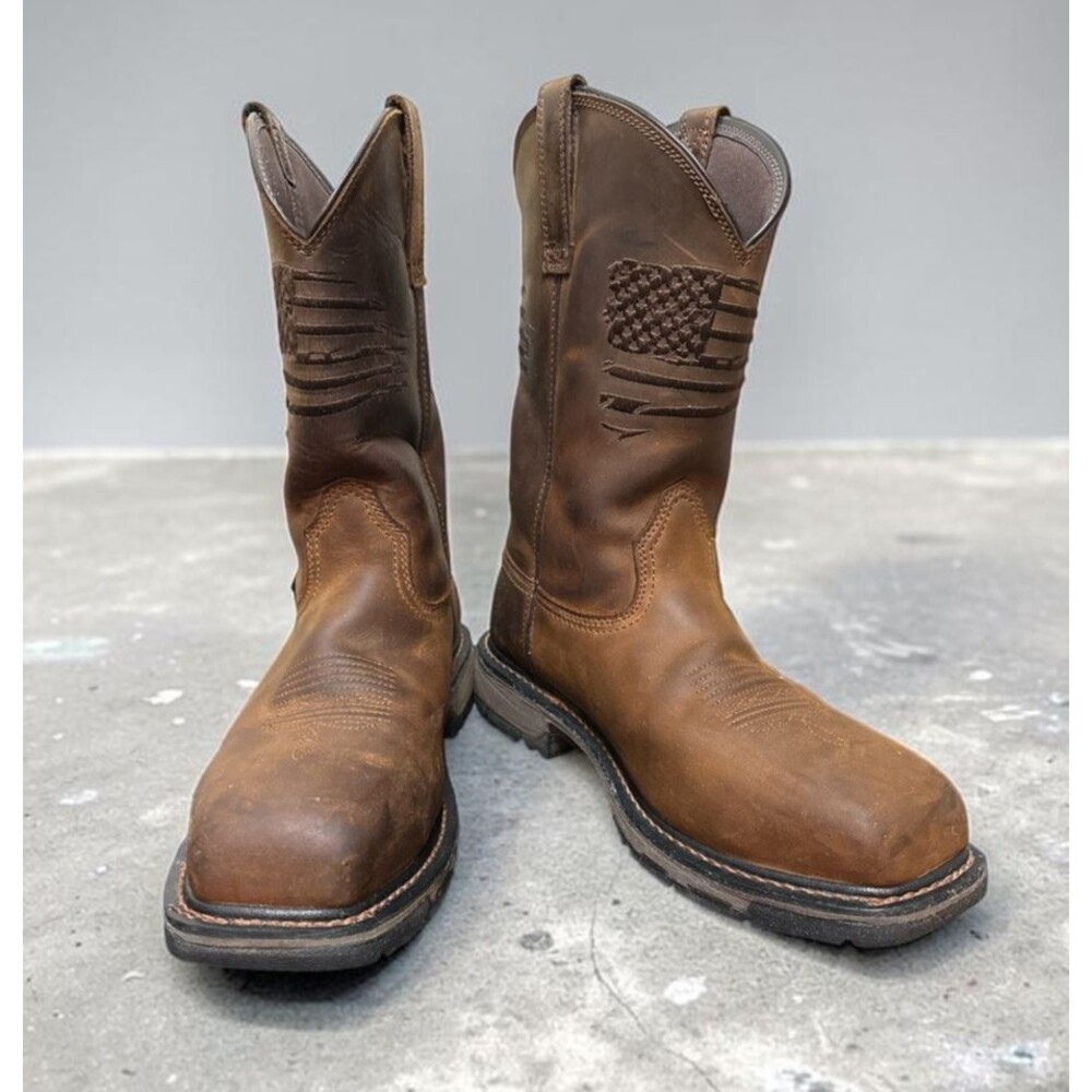 Ariat Composite Toe Brown Industrial Work Boots w/American Flag Design 11D